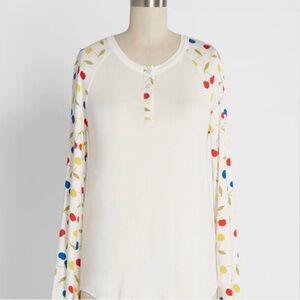 Modcloth Henley Top with Multicolor Cherry Print